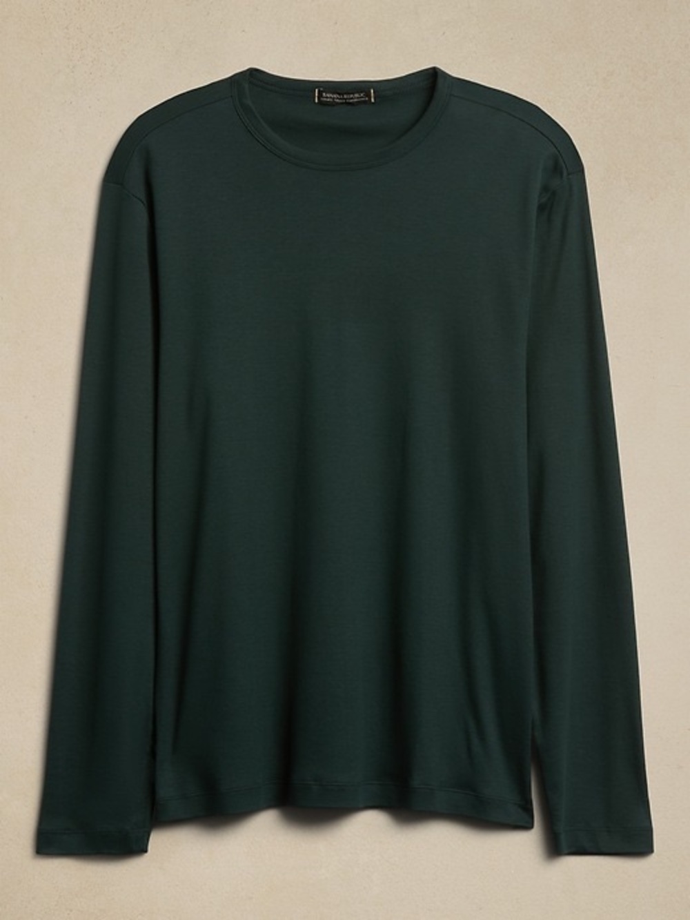 Banana Republic Sz L Luxury Touch Long-Sleeve Cotton Crew Neck Tee in Gift Green